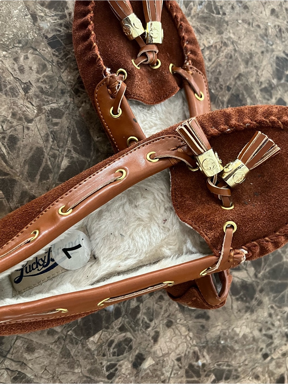 Lucky Brand Chestnut Brown Suede & Leather Tassel Loafers